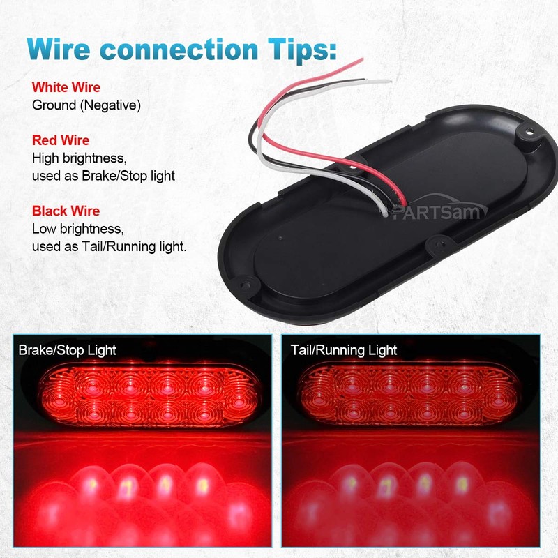 Partsam 4Pcs 6 Inch Oval Led Trailer Tail Lights Kit