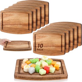 Kigley 10 Pcs Wooden Dinner Plates Cutting Boards Bulk for Laser Engraving with Juice Groove Chopping Board Charcuterie Board Carving Tray for Kitchen Housewarming Gift (6 x 8 Inch)