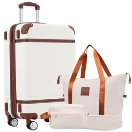 Merax Set 28 in Hardside Suitcase Luggage with Spinner Wheels, White, 28 Inch & Duffel Bag