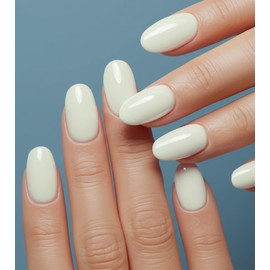 Morily White Press on Nails - Glossy Short Oval Fake Stick on Nails, Reusable Full Cover Artificial False Fingernails for Women, 24 Pcs in 12 Sizes