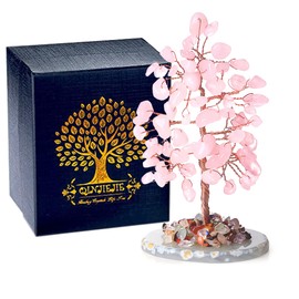 QINJIEJIE Rose Quartz Healing Crystals Tree Artificial Tree of Life Healing Stone Tree Crystal Tree Gem Tree Feng Shui Tree Money Tree Holiday Valentine Gifts for Women