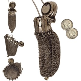 HoldOneLight Vintage 1920s English Coin Purse, Handmade Metal Mesh Bag, Chain Mail Coin Pouch, Small Antique Collectible Accessory, Funny Beggar Bag Style