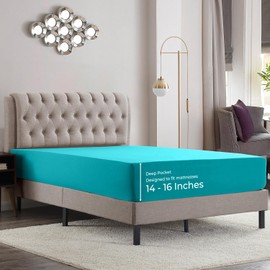 Empyrean Full Size Fitted Sheet, Ultra Soft Microfiber 110 GSM Deep Pocket Fitted Sheet Only, Moisture Wicking Fits 14 to 16 Inches, Shrinkage & Fade Resistant, Corner Straps, Teal Blue