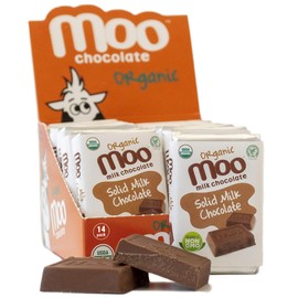 Moo Chocolates Organic Solid Milk Chocolate Mini Bars 0.7oz, 14 ct (Pack of 1) | USDA Organic, Non-GMO | 110 Calorie Snacks for On-the-Go, Lunchboxes, Office