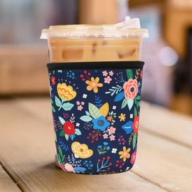 Reusable 3-Pack Iced Coffee Cup Sleeve, Insulated Neoprene, Beverage Holder for iced coffee, Durable Drink Sleeve for Cold Beverages, Lunar Garden