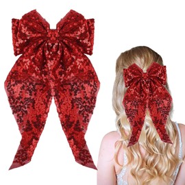 Red Hair Bow,Hair Bows,Large Red bows Hair Bows for Women,Red Bows for Hair Sparkly Bow Hair Clip for Fine Thick Hair,Big Red Bow Hair Set for Girls Party Valentine's Day Hair Styling Accessories