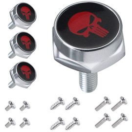 License Plate Screws Fastener Kit, 4 PCS License Plate Screws with Covers for Fastening License Plates or Frames of Most Cars, Trucks and Motorcycles (Red Skull)