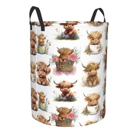 NSDGGE Cow Laundry Hamper Collapsible Large Laundry Baskets with Easy Carry Handles Freestanding Oxford Cloth Waterproof Clothes Hamper Storage Basket for Clothes Organizer 19.6" x 15.7"