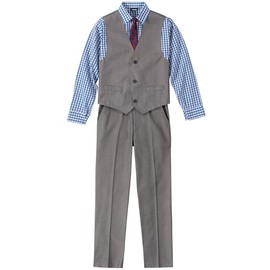 Izod Little Boys 4-Piece Formal Suit Vest Set, Medium Blue/Grey, 4