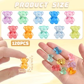 JUNEBRUSHS 120 Pcs Mini Teddy Bears Tiny Acrylic Bear Miniature Bear Figures for Vase Filler Sensory Bin Filler Birthday Party Crafts Favors