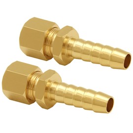 Joywayus 2PCS Brass Fuel Line Adapter 5/16" Compression Tube OD to 3/8" Hose Barb Fitting Transmission Cooler Line Fitting