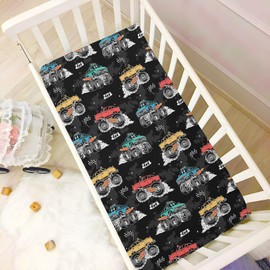 Baby Crib Sheet Monster Trucks Black Crib Mattress for Boys and Girls Playard Sheet Soft Breathable Fitted Baby Mattress Cover 52x28in