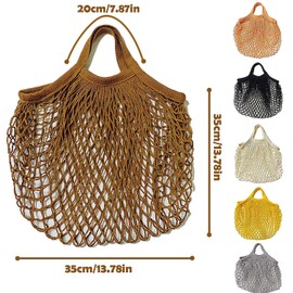 REGODI 6-Pack Short Handle Reusable Mesh Grocery Bags - Cotton String Shopping Tote for Produce, Beach Toys & Market Organizer (6 Colors) | Less Plastic Solution by Creatiee