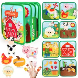 Farm Busy Book for Toddlers 1-3, Montessori Busy Board for 1 Year Old, Fine Motor Skills Quiet Activity Book – Educational Learning for Boys and Girls, Travel-Themed Toy for Airplane and Car