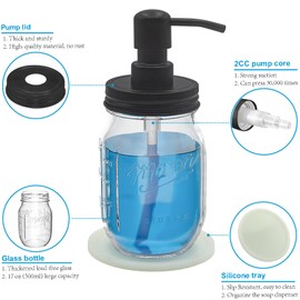 Hutalecho Mason Jar Soap Dispensers with Rustproof Stainless Steel Lid and Pump, Perfect for Bathroom or Kitchen (2, Black)