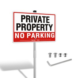 SINMAO No Parking Sign with Stake Aluminum 30x20cm (A4), Private Property Signs Outdoor Metal with Drilled Holes