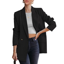 luvamia Women Casual Long Sleeve Lapel Oversized Work Blazer Boyfriend Jacket Black Womens Blazers Women's Blazer Women Black Blazer Size Large Fits Size 12 / Size 14