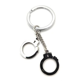 4Trails Miniature Handcuff Keyring, Silver and Black Metal, Double Cuff Design