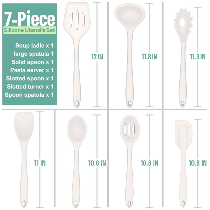 E-far Silicone Cooking Utensils Set, 7-Piece White Heat Resistant Kitchen
