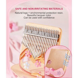 BOTOWI 21 Key Thumb Piano, Crystal Kalimba, Transparent Acrylic C-Tone with Eva Bag, 17 Keys Finger Piano, Musical Gift, Sticker, Tuning Hammer, Cleaning Cloth, 21 Keys Sakura