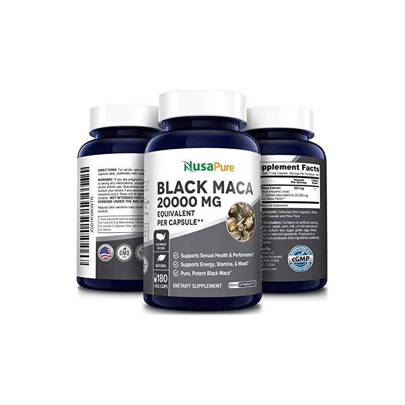 Best Black Maca Root 1600mg 200 Capsules (Non-GMO & Gluten