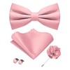 Auiremrti 4-piece Pink Pre-tied Bow Tie and Pocket Square, Cufflinks,
