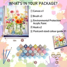 Flowers Paint by Numbers Kit for Adults-Flower Adult Paint by Number Kits on Canvas,Flowers Paint by Number Adult for Gift Home Wall Decor(16x20inch)