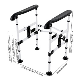 FiueStur Adjustable Toilet Safety Rails for Elderly Sturdy Support Frame with Dual Clamps Non-Slip Feet Height Width Adjustable Bathroom Safety Frame for Seniors Disabled