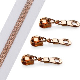 Sawoake 9 m Bulk Zipper, (#5) Zips for Sewing, White Nylon Coil Zipper with Rose Gold Teeth, Replacement Sewing Zip with 20 Pieces Zip Sliders (#5 White Rose Gold)