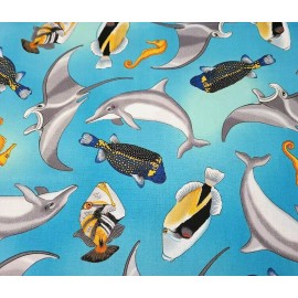 Quilting Treasures Tropical Breeze BTY Studio 8 Quilting Treasures Fish Dolphin Blue