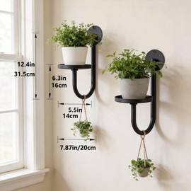 Wall Plant Holder Set of 2 for Outdoor, Metal Hanger