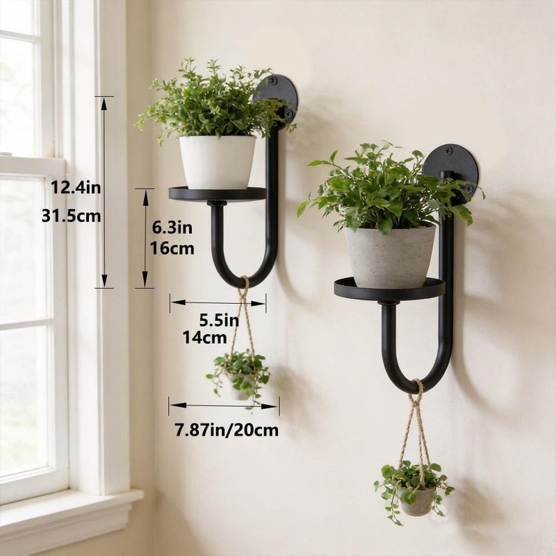 Wall Plant Holder Set of 2 for Outdoor, Metal Hanger