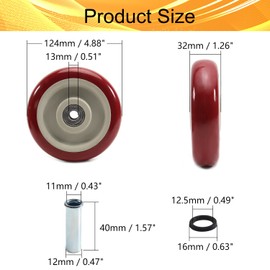 Juvielich 5 Inch 4Pcs Shopping Cart Wheels Polyurethane Caster Wheels Bearings Repair Kits, Heavy Duty 5" Plate Caster Wheel Only with 3/8inches Bore 330 lbs Capacity per Wheel 5 in Replacement Wheels