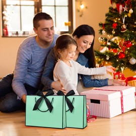 Yieseang Gift Bags for Presents,Luxury Green Present Bags Ribbon Bow for Bridesmaids,Wedding,Birthday,Party,Bridal Shower,32x25x10cm,8 Pack