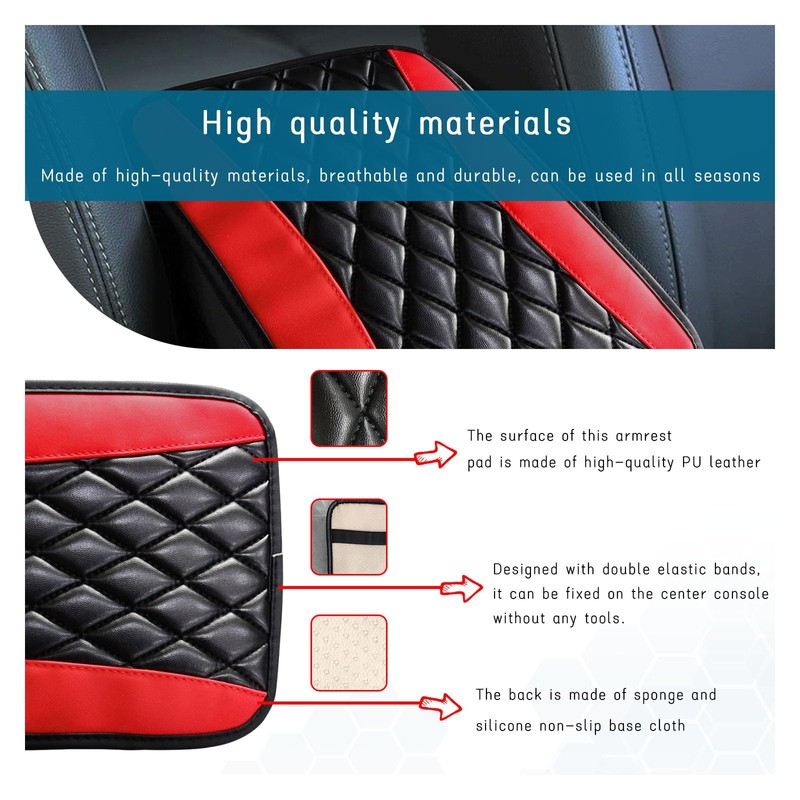 Dickno Car Center Console Cushion Pad, Universal Leather Waterproof Armrest