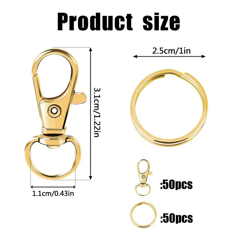 100PCS Gold Lobster Claw Clasp with Key Rings Rustproof Metal