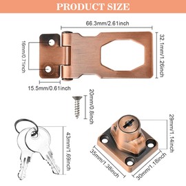 ADERTOS 2.5 Inch Keyed Hasp Lock Hasp and Staple with Padlock, Heavy Duty Shed Lock Door Lock Hasps Twist Knob Keyed Locking Hasp Safety Door Clasp Gate Locks with Key for Cabinets Gate, Red Bronze
