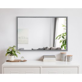 Kate and Laurel Travis Modern Wood Framed Wall Mirror, 24 x 36, Gray, Transitional Rectangle Mirror for Wall