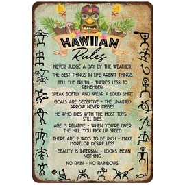 Mocozim Rustic Retro Metal Tin Sign Hawaiian Rules Funny Vintage Sign plaques Wall Decor Home Sign Funny Farm Metal Signs Bathroom 8X12 inch
