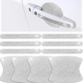 Frienda 10 Pieces Bling Car Door Handle Protector Rhinestone Universal Car Handle Cover Reflective Bling Car Handle Cover Car Door Bowl Protection for Car Laptops Decoration (Silver)