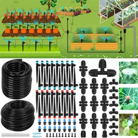 250FT Drip Irrigation Kit – 2026 New Quick-Connect Micro Irrigation System with 1/4'' 1/2'' Tubing, Locking Nozzle Emitters, Adjustable Misting Sprayers for Gardens, Lawns,Raised Beds and Greenhouses