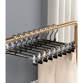 Pack of 10 Clothes Hangers, 30 cm Trouser Hangers Made of Metal, Trouser Hangers, Space-Saving, Clothes Hangers with Non-Slip Clips, Clothes Hangers with Non-Slip Clips, Black