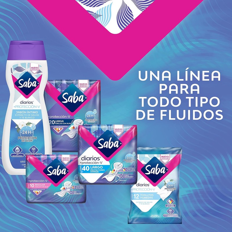 Saba +protección-V, Toalla femenina para todo tipo de fluidos, 24