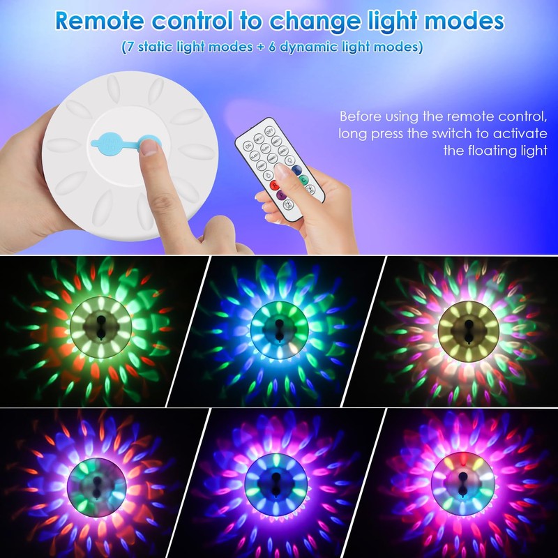 QOLNBY Floating Pool Lights, Rechargeable Pool Lights with 6 Dynamic