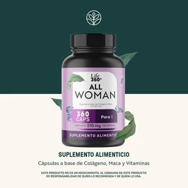 LIFE 360+ All Woman | 360 Cápsulas | Colágeno Hidrolizado, Vitamina E, Biotina, Vitamina C, Vitamina D, Vitamina B12, Ácido Fólico, Maca | Suplementos Alimenticios | 360 Cápsulas por Envase