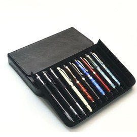 YUKAM PU Leather 12 Fountain Pen/Pencil Tray Case Organizer, Fashion Design, Handmade, Magnetic Closure with Drawer, Man/Woman/Office, 12 Slots