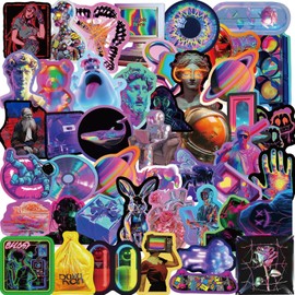 52Pcs Aesthetic Cool Cyberpunk Stickers Kids Teens Girls Colorful Cyberpunk Future Technology Wilderness Vinyl Water Bottle Laptop Decals Decorative Scrapbook Skateboard Journal Graffiti Stickers