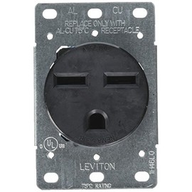 Leviton 30 Amp, 250V, Nema 6-30R, 2P, 3W, Flush MTG Receptacle, Straight Blade, Industrial Grade, Groundingside Wired, Steel Strap, 5372-S00, Black