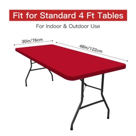 Veblandy Rectangle Table Cloth, Waterproof Polyester Elastic Fitted Tablecloth, Washable Stretch Table Cover for Picnic, Camping, Party, Wedding, Outdoor, Indoor (30x48 Inch, Red)