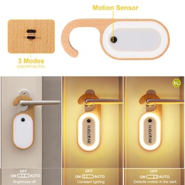 Leapair Wooden Message Motion Sensor Night Light with Memo Stickers, Doorknob Board LED Lamp, Rechargeable Doorhandle Hook Design for Bedroom, Bathroom, 2Pack